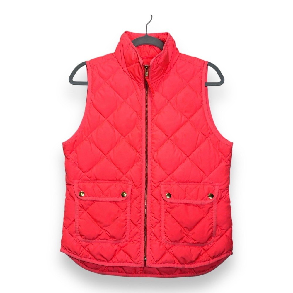 J.Crew Size S Excursion Quilted Down Vest Neon Flamingo Pink Zip Up